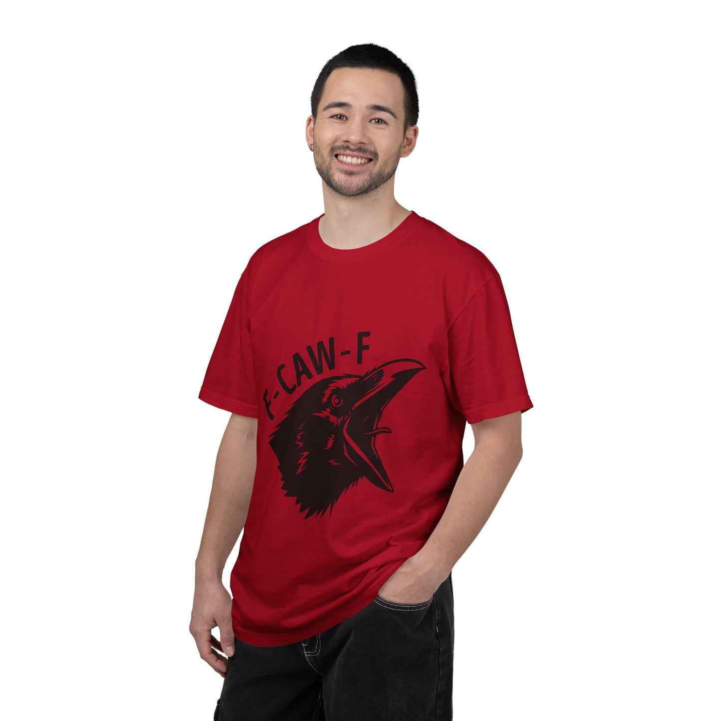 F-CAW-F Crow Head T-shirt | Raven Illustration, Bold Text