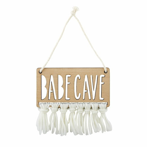 Babe Cave Wood Door Sign | Natural Beech Wood Room Decor