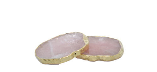 Rose Quartz Coasters with Gold Trim, Set of 2
