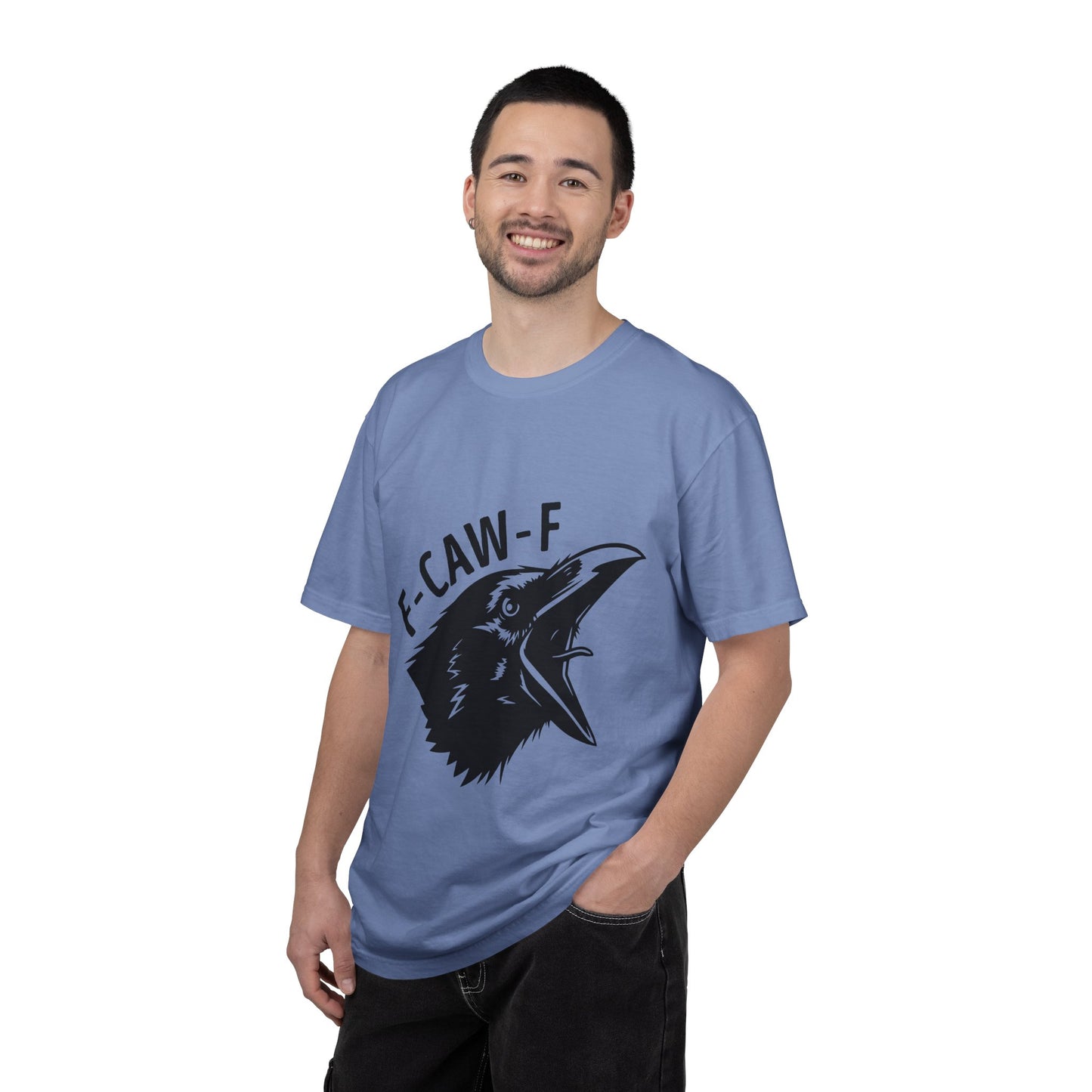 F-CAW-F Crow Head T-shirt | Raven Illustration, Bold Text