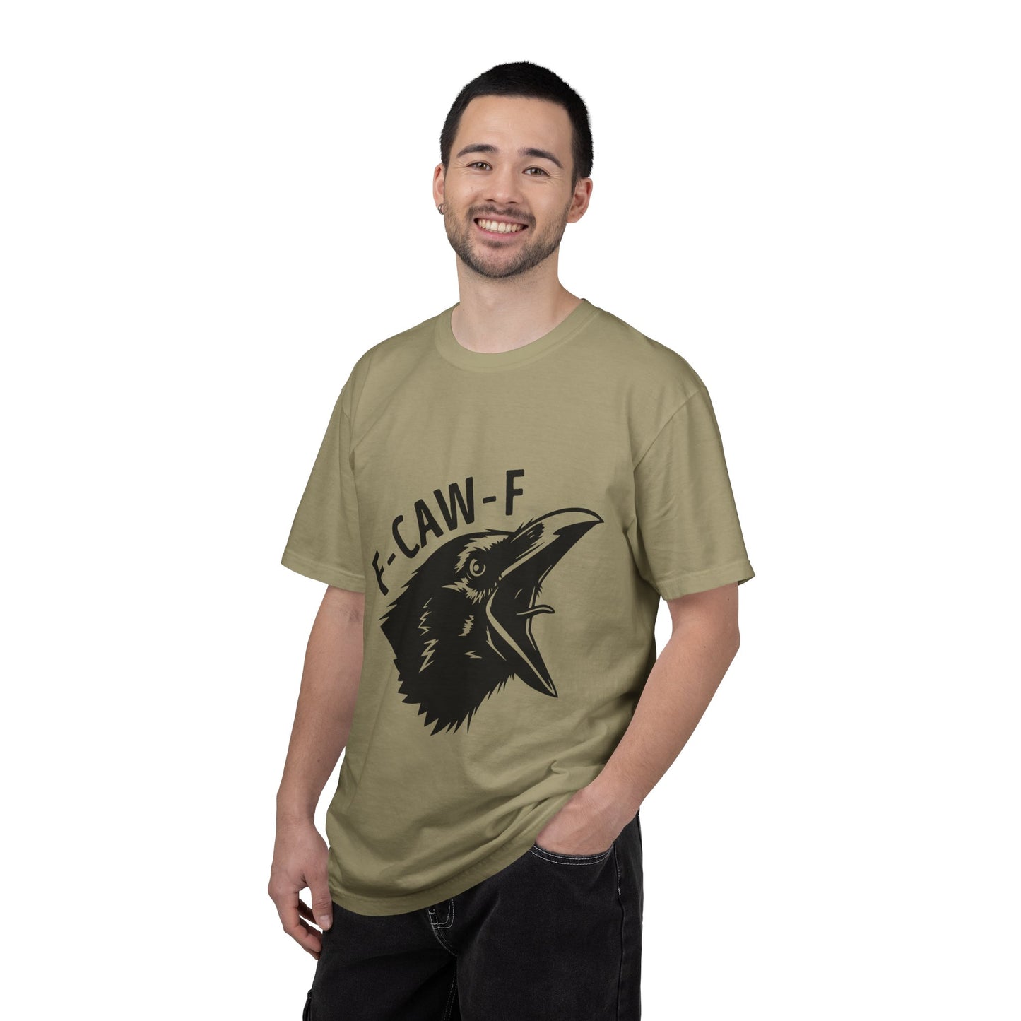 F-CAW-F Crow Head T-shirt | Raven Illustration, Bold Text
