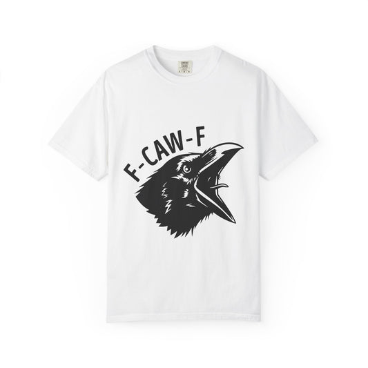 F-CAW-F Crow Head T-shirt | Raven Illustration, Bold Text