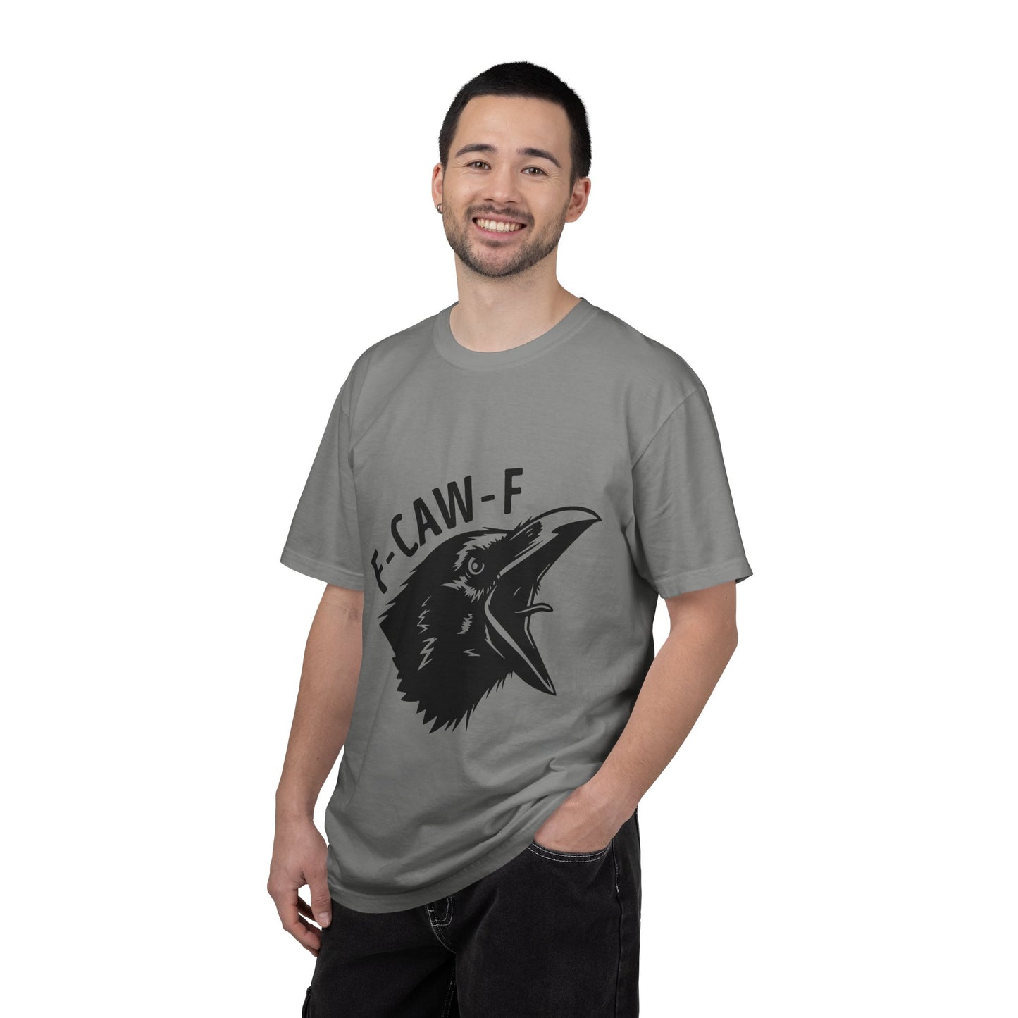 F-CAW-F Crow Head T-shirt | Raven Illustration, Bold Text
