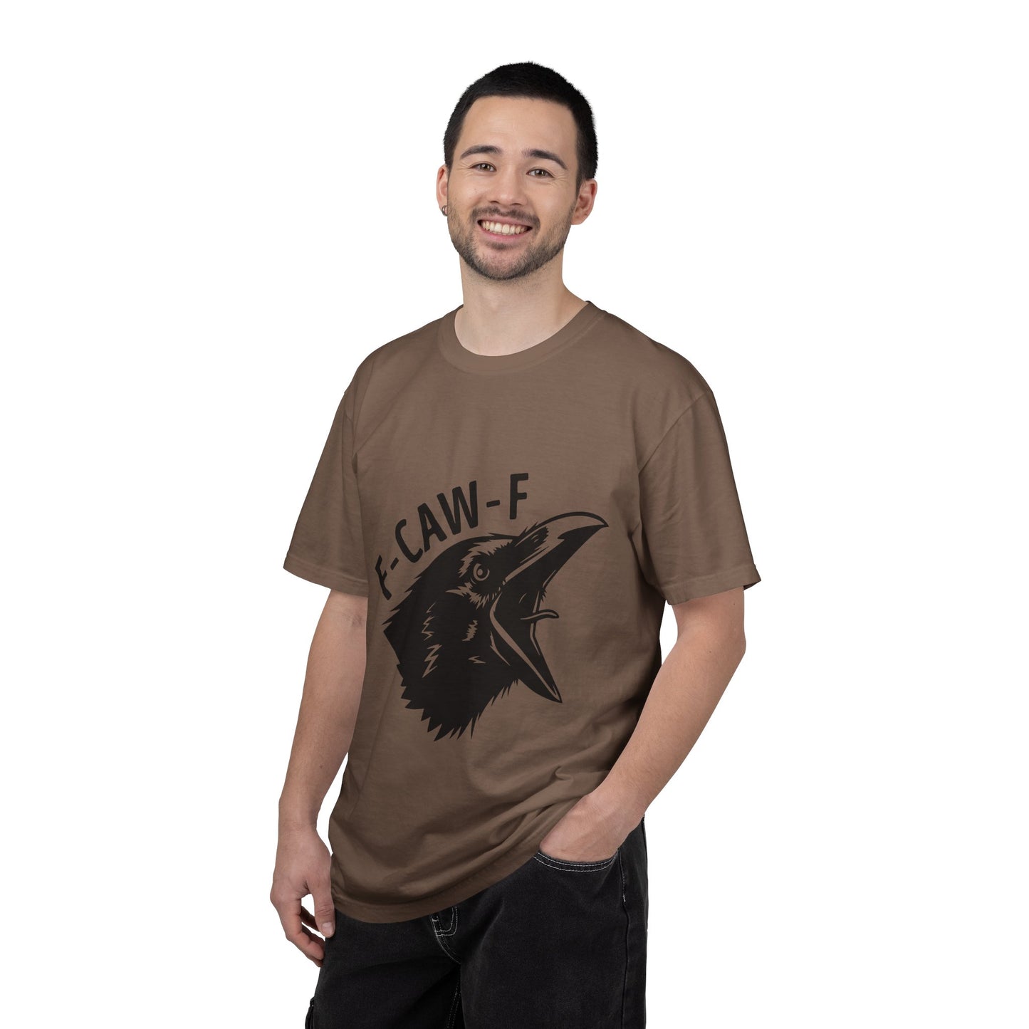 F-CAW-F Crow Head T-shirt | Raven Illustration, Bold Text