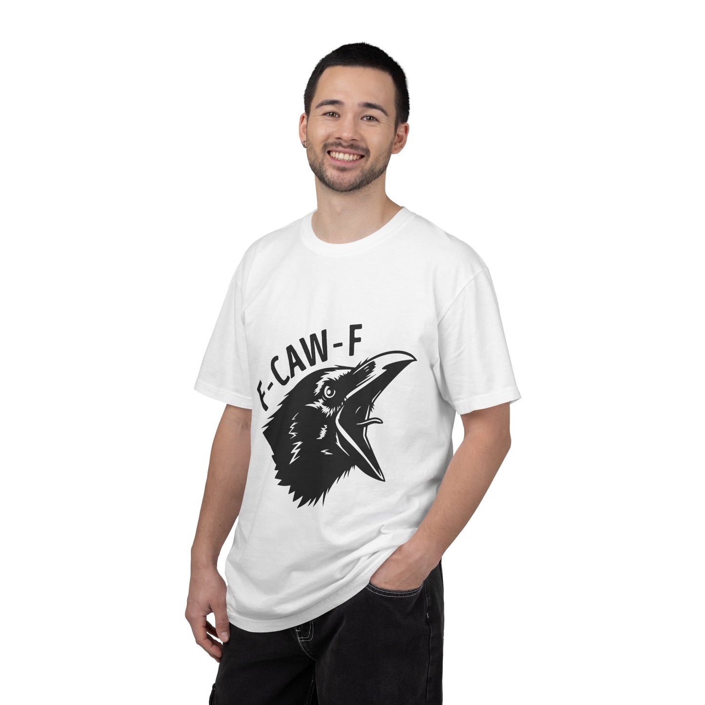 F-CAW-F Crow Head T-shirt | Raven Illustration, Bold Text
