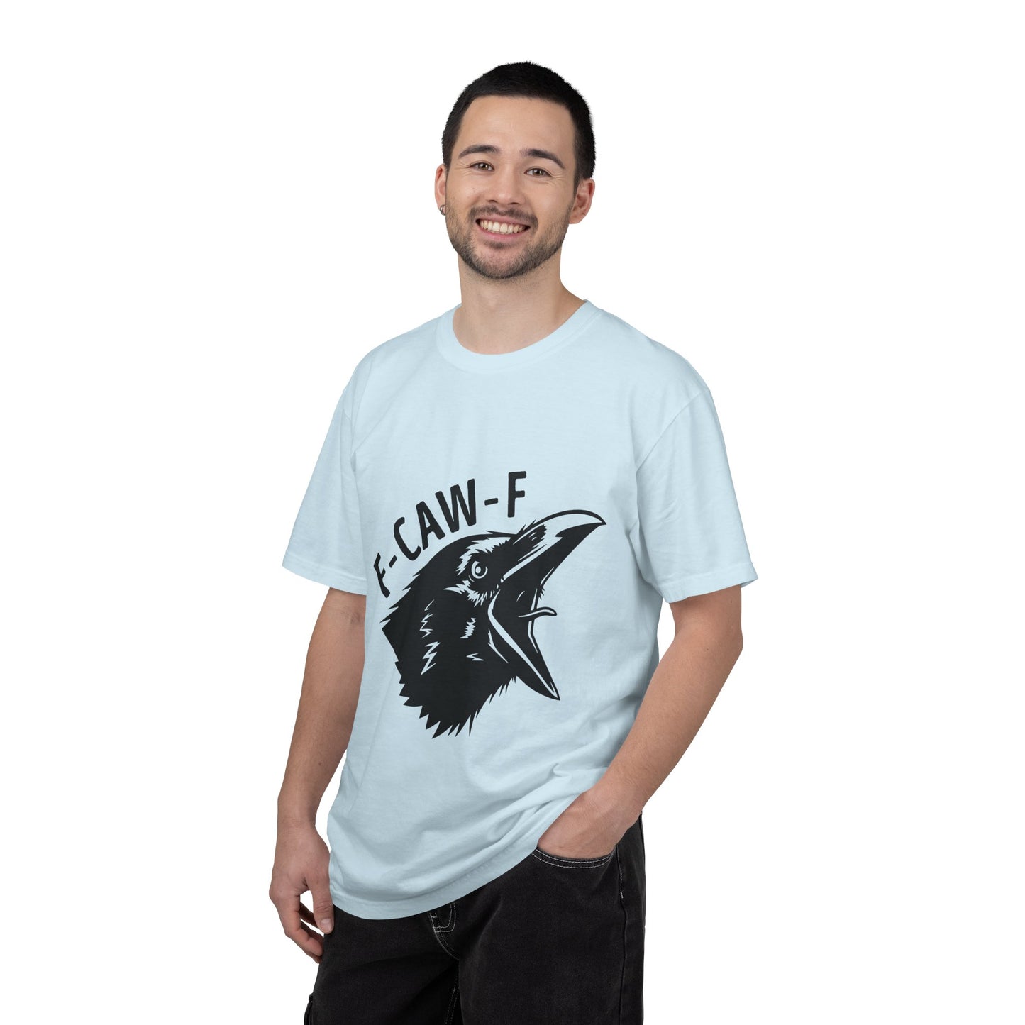 F-CAW-F Crow Head T-shirt | Raven Illustration, Bold Text