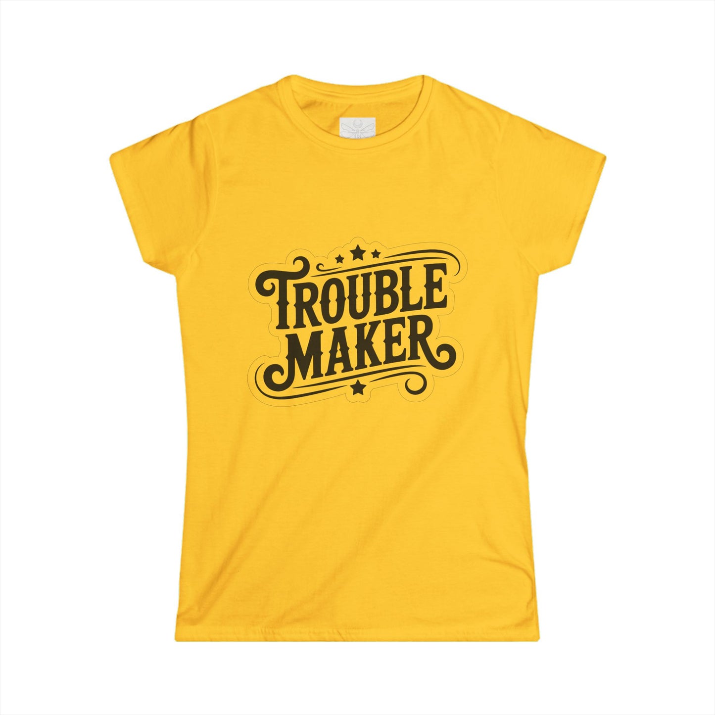 Troublemaker Women’s Tee — Vintage Script Graphic T‑Shirt