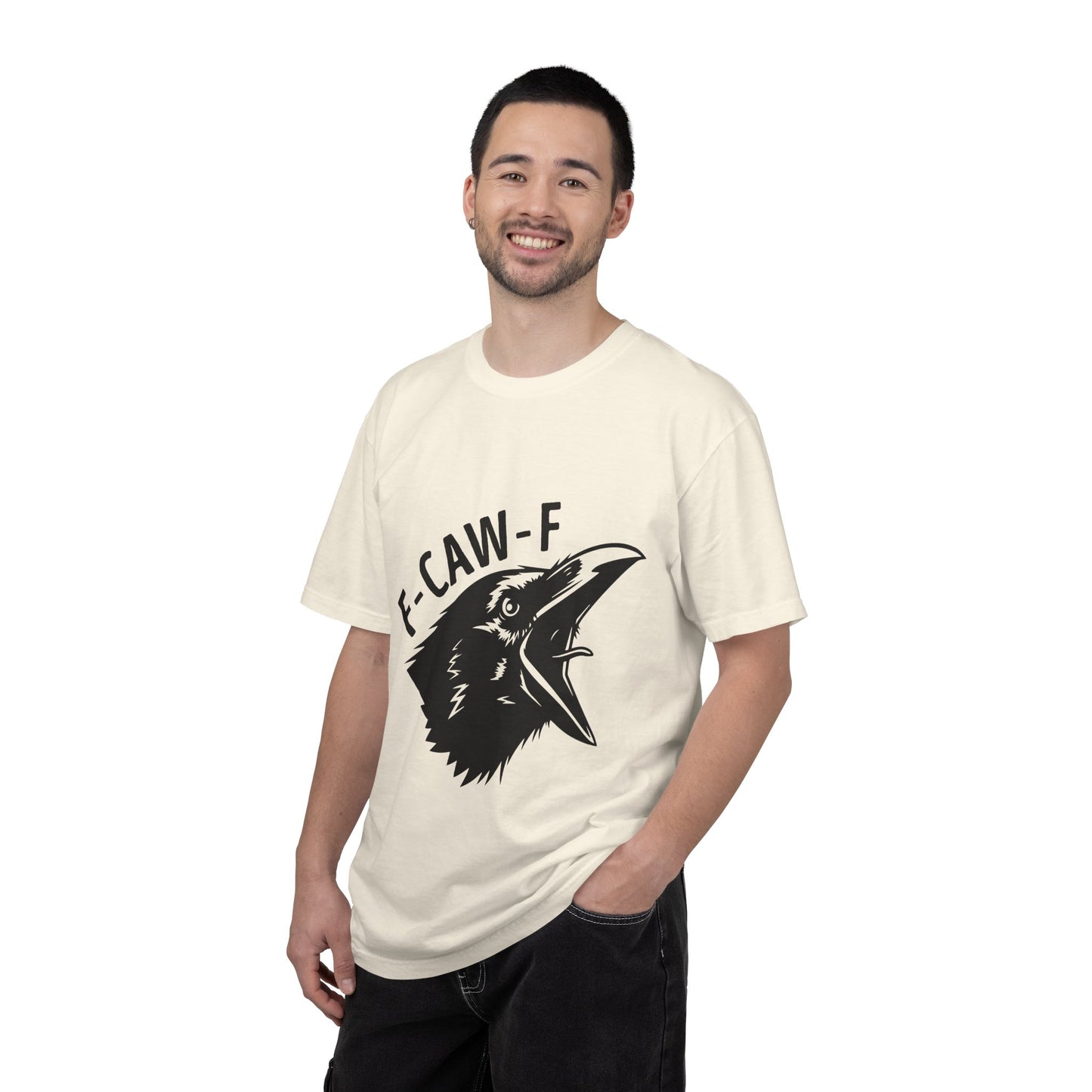 F-CAW-F Crow Head T-shirt | Raven Illustration, Bold Text
