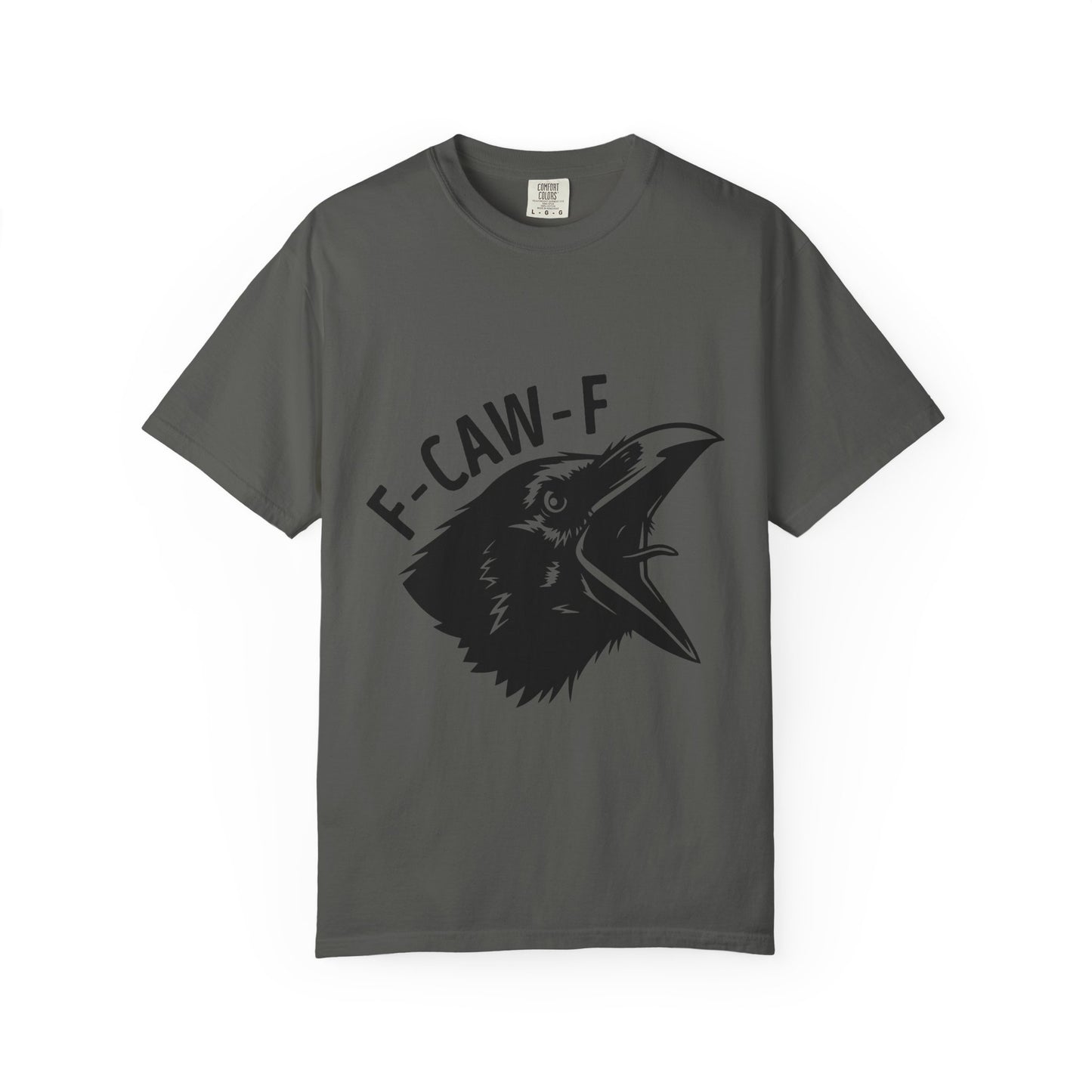 F-CAW-F Crow Head T-shirt | Raven Illustration, Bold Text