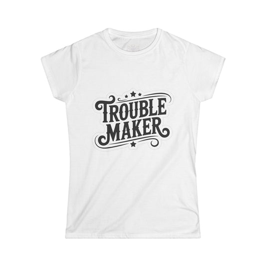 Troublemaker Women’s Tee — Vintage Script Graphic T‑Shirt