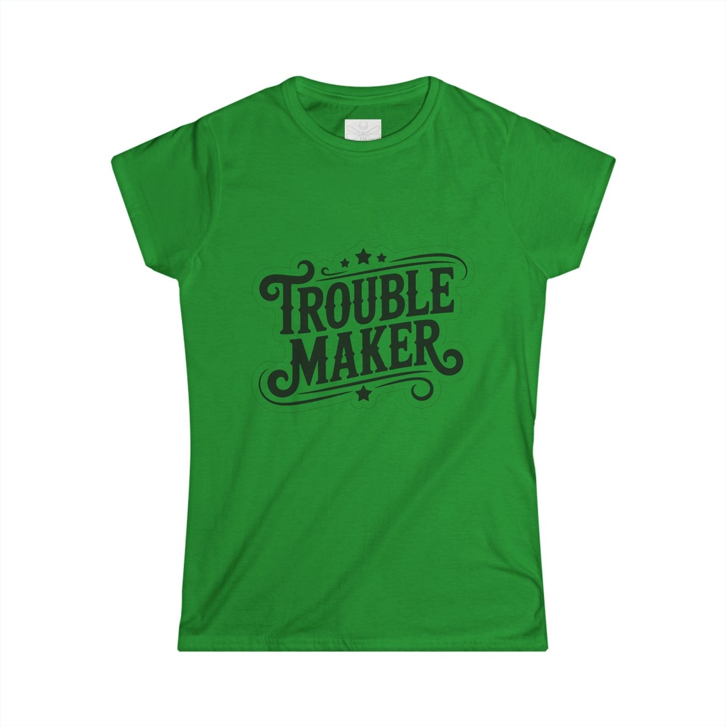 Troublemaker Women’s Tee — Vintage Script Graphic T‑Shirt