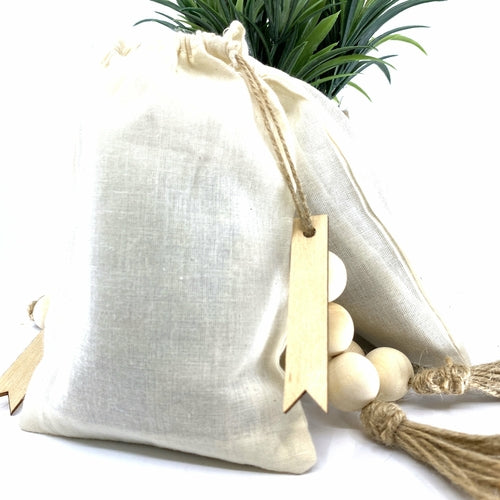 100% Naturally Dried Jasmine Flowers, Jute & Wooden Beaded Drawstring
