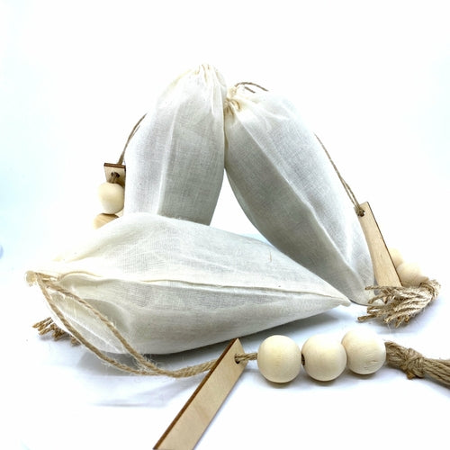 100% Naturally Dried Jasmine Flowers, Jute & Wooden Beaded Drawstring